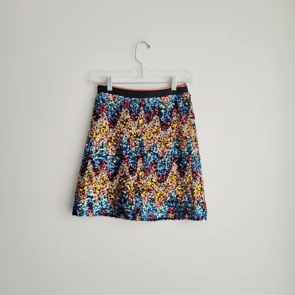 MAEVE by Anthropologie Multi Zig-Zag Sequined Mini Skirt - Picture 2 of 7